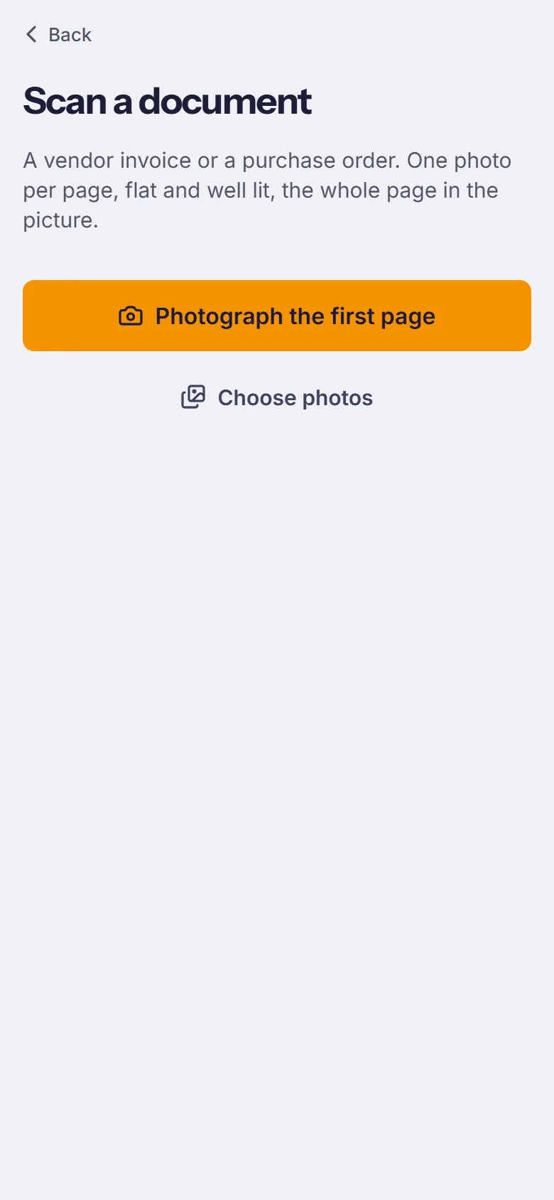 Scan a document on the phone: photograph the first page